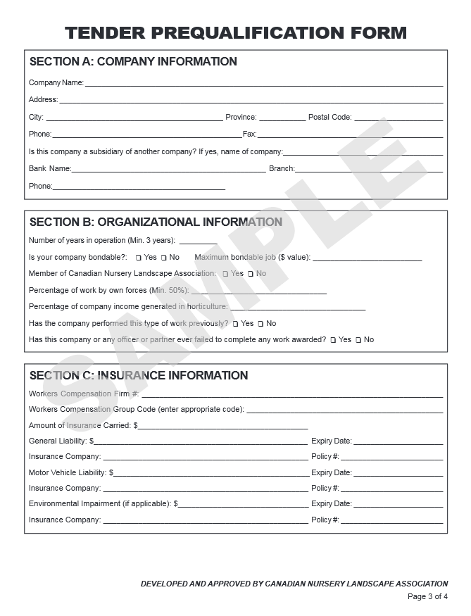 Sample Contract and Tender Prequalification Form - Landscape Ontario