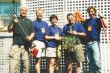 HGTV featured the television show, The Decorating Challenge. Two gardens were designed by LO member Haig Sefarian and membership coordinator Denis Flanagan. In photo, from left, ready to begin one of the shows, are Scott Olsen, show producer, Phill Collier (who now works with Dufferin Aggregates) Laura Collier, Denis Flanagan and the show’s carpenter.