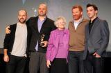 Accepting the Casey van Maris Award are from left, Michael McMartin and James Dale, both of Earth Incorporated of Toronto, Monica van Maris, Kennedy McRae, also of Earth Incorporated and Casey van Maris’ grandson, Rob Brubacher.