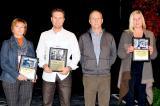 Receiving Garden Centre Awards of Excellence for display of hardgoods are from left, Susan Richards of New North Greenhouses of Sault Ste. Marie, Terry Vanderkruk of Connon Nurseries/CBV, Waterdown, Phil Charal, LO president who handed out the award, and Sonja Reardon of Sheridan Nurseries.