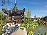 The winning garden combines pavillions and plant displays.