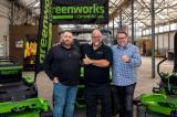 (L-R): Chris Church from Greenworks Commerical joined by Landscape Ontario president Ed Hansen and executive director Joe Salemi.