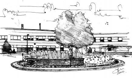 Artist sketch of hospital entrance garden