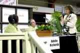 Adelle Richards, left, was joined by Denis Flanagan on the live broadcast of her radio program during the Sarnia Home Show.  Standing is  Anne Marie Gillis, councillor for City of Sarnia, Lambton County and Communities in Bloom coordinator for Sarnia-Lambton County.