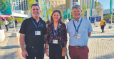 Delegates from the Canadian Nursery Landscape Association outside Expo City in Dubai, UAE, pictured from left: Alan White, Chair of CNLA Climate Change Adaptation Committee, Audrey Timm, International Association of Horticultural Producers, and Phil Paxton, Canadian Ornamental Horticulture Alliance.