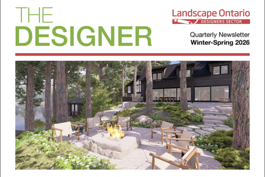 Cover of a newsletter featuring a logo and a computer generated landscape design