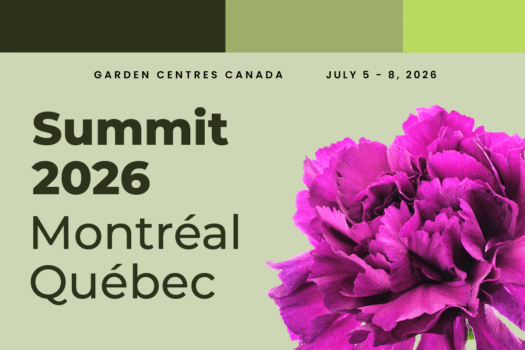 Garden Centre Summit 2026 graphic with a pink flower