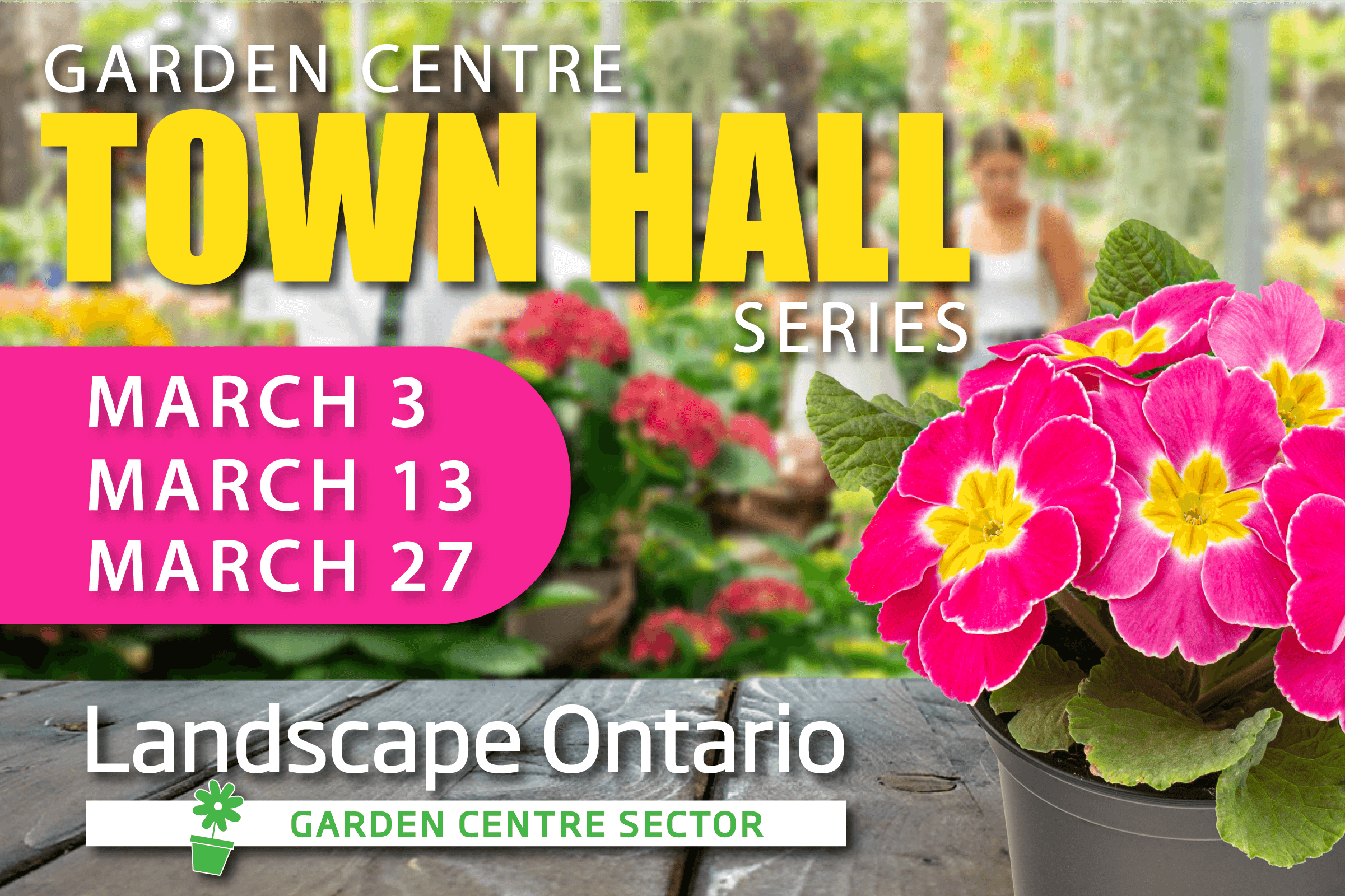 Garden Centre Town Hall Series graphic with dates of March 3, March 13, March 27