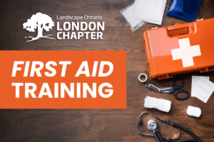 Graphic for First Aid Training with various supplies including a first aid kit