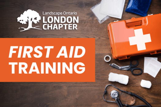 Graphic for First Aid Training with various supplies including a first aid kit